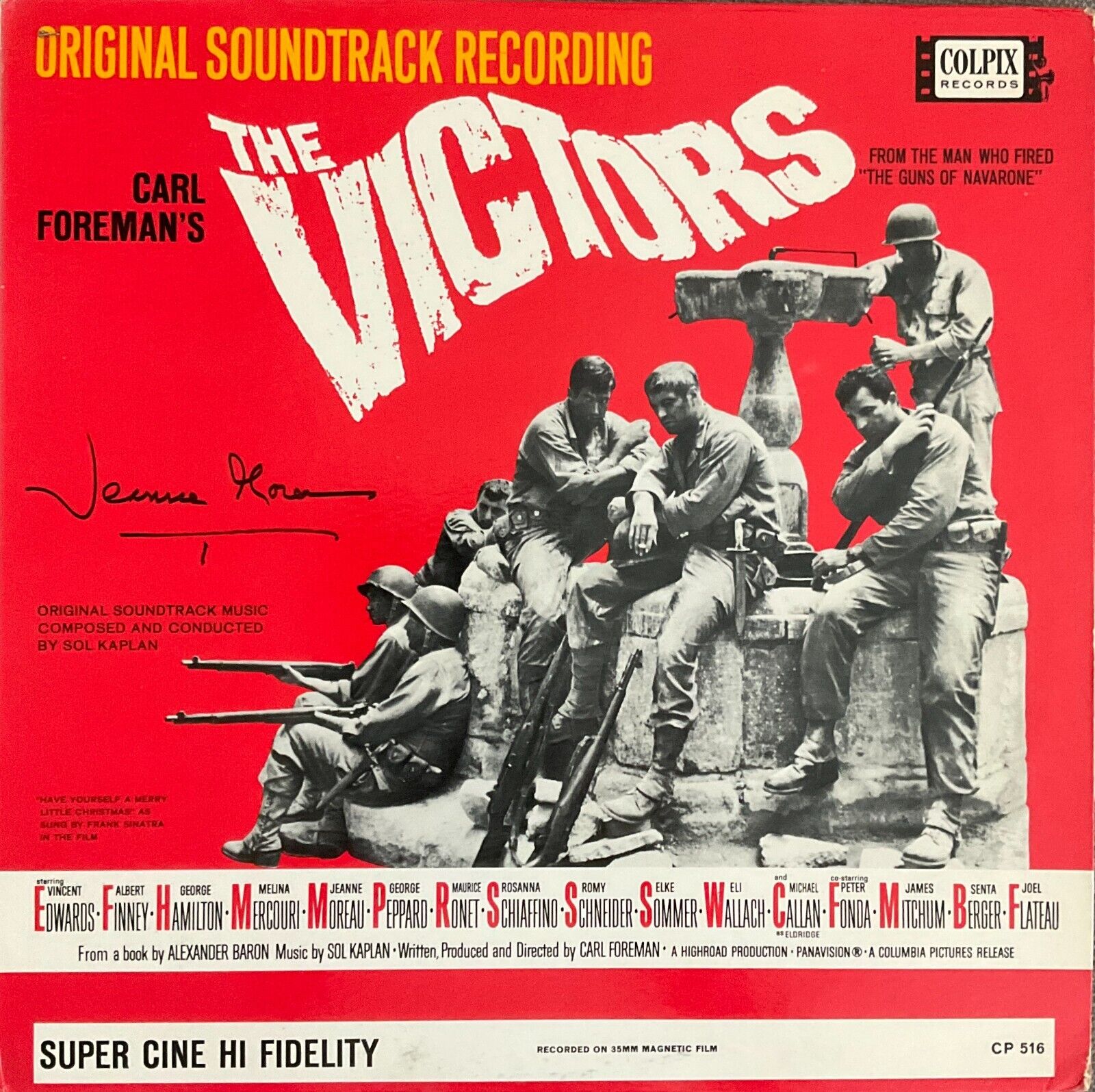JEANNE MOREAU HAND SIGNED   “THE VICTORS” SOUNDTRACK LP (E) W/ COA