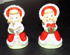 Vintage  SET OF 2 LEFTON ANGEL GIRL FIGURINE Christmas BELL  MUSIC BOOK, GIFT picture
