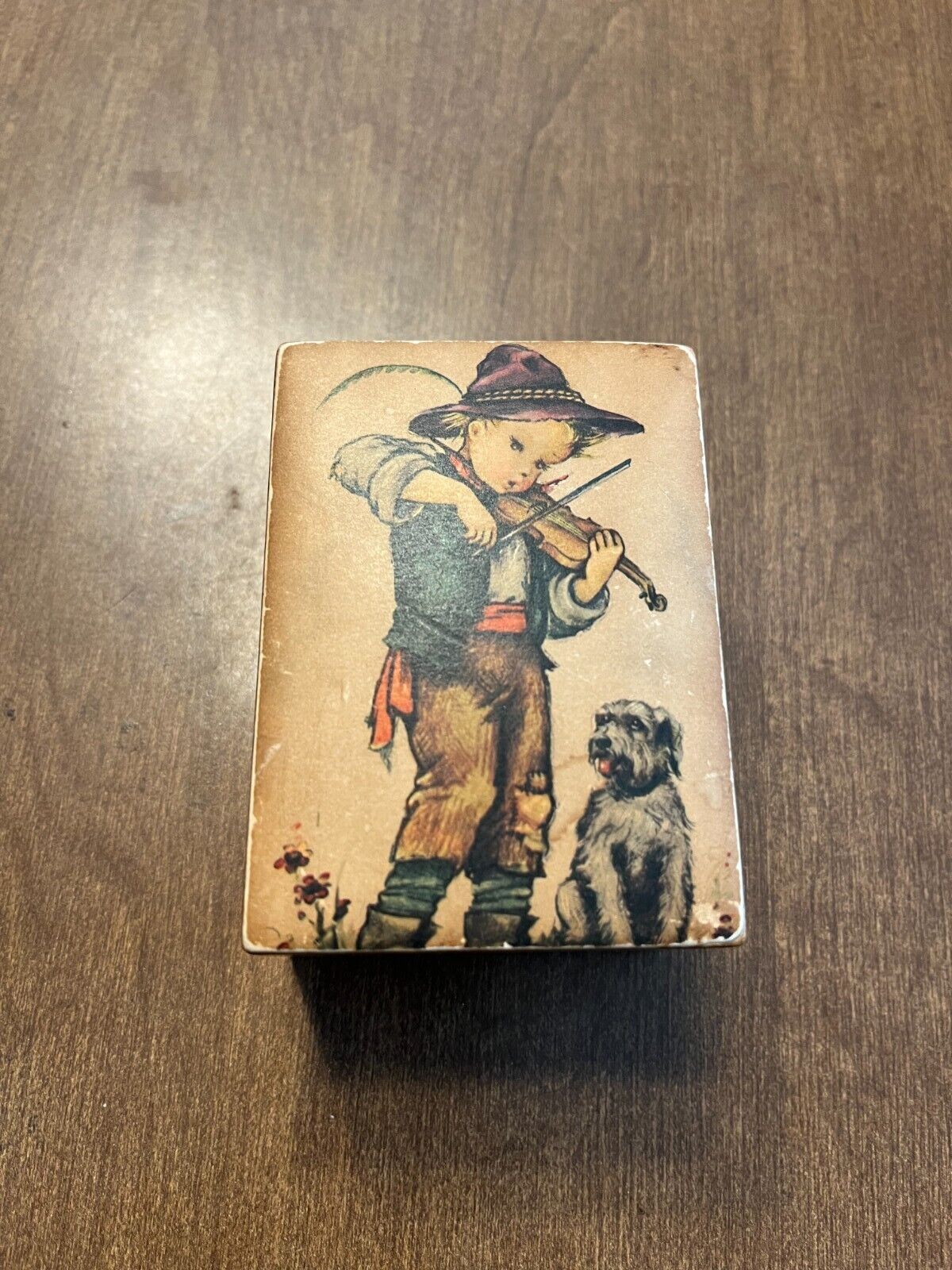  Vintage Gueissaz L'Auberson, Wooden Music Box Swiss Made, boy playing violin 