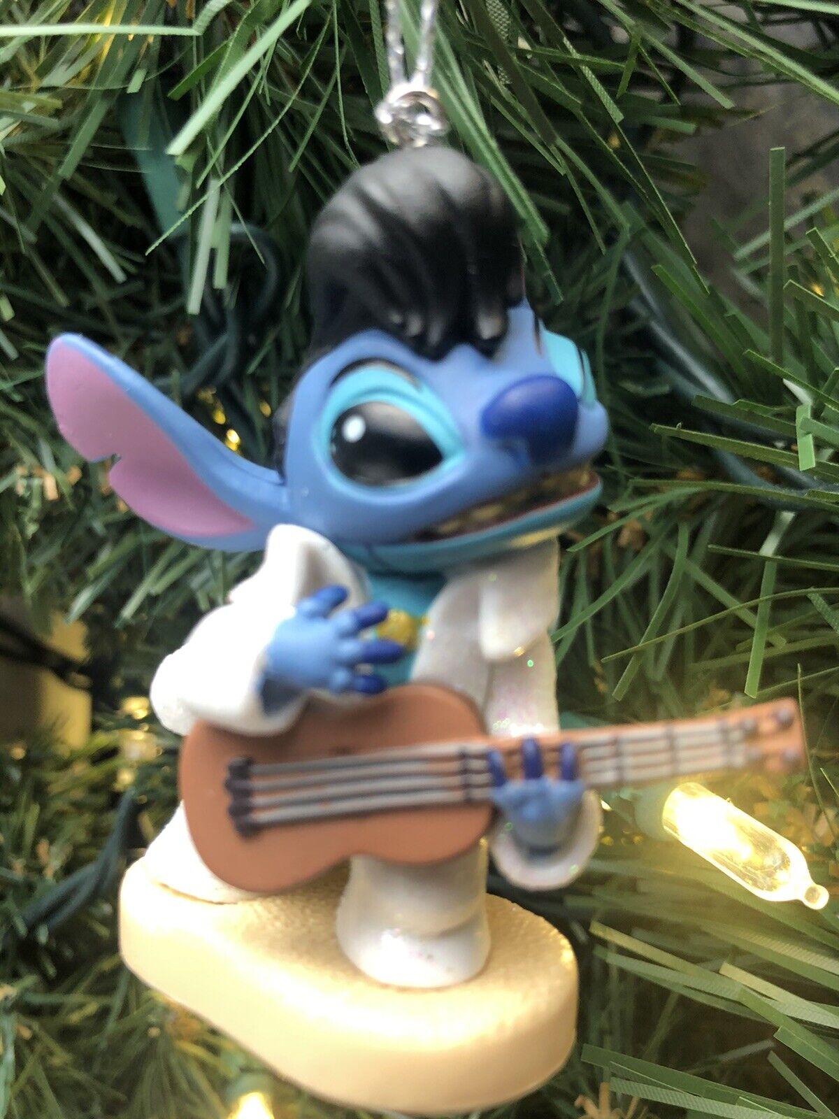 2022 Disney Lilo and Stitch Elvis w Guitar Christmas Tree Ornament King Sparkles
