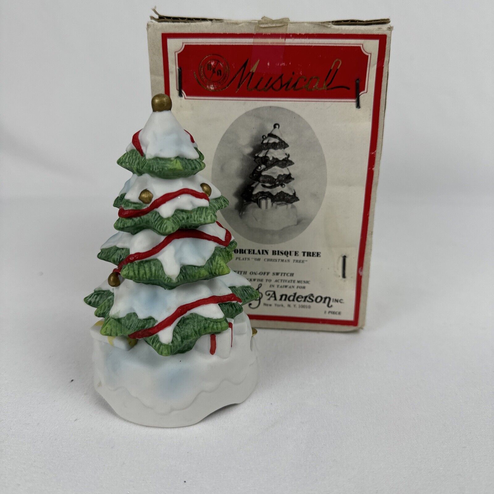 Vintage Musical Christmas Tree 1979 Berman Anderson Sankyo Bisque Ceramic