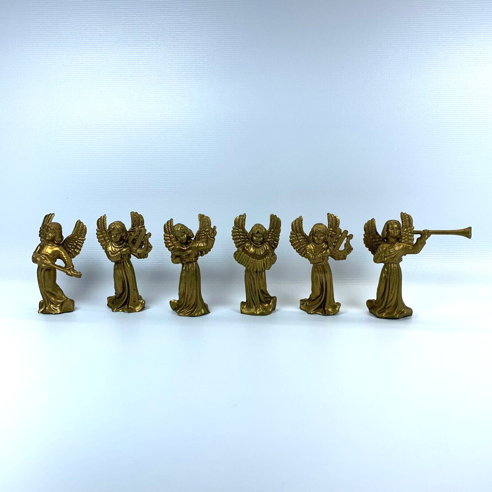 Vintage Gold Miniature Angels Ornament Playing Musical Instrument Lot OF 6