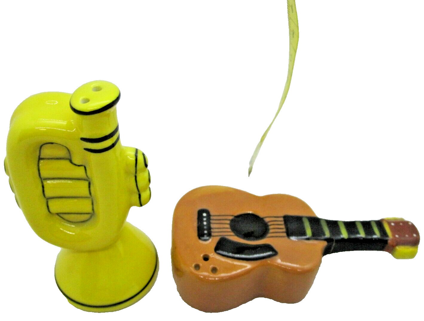 Salt and Pepper Shaker Set Yellow Trumpet And Brown Guitar