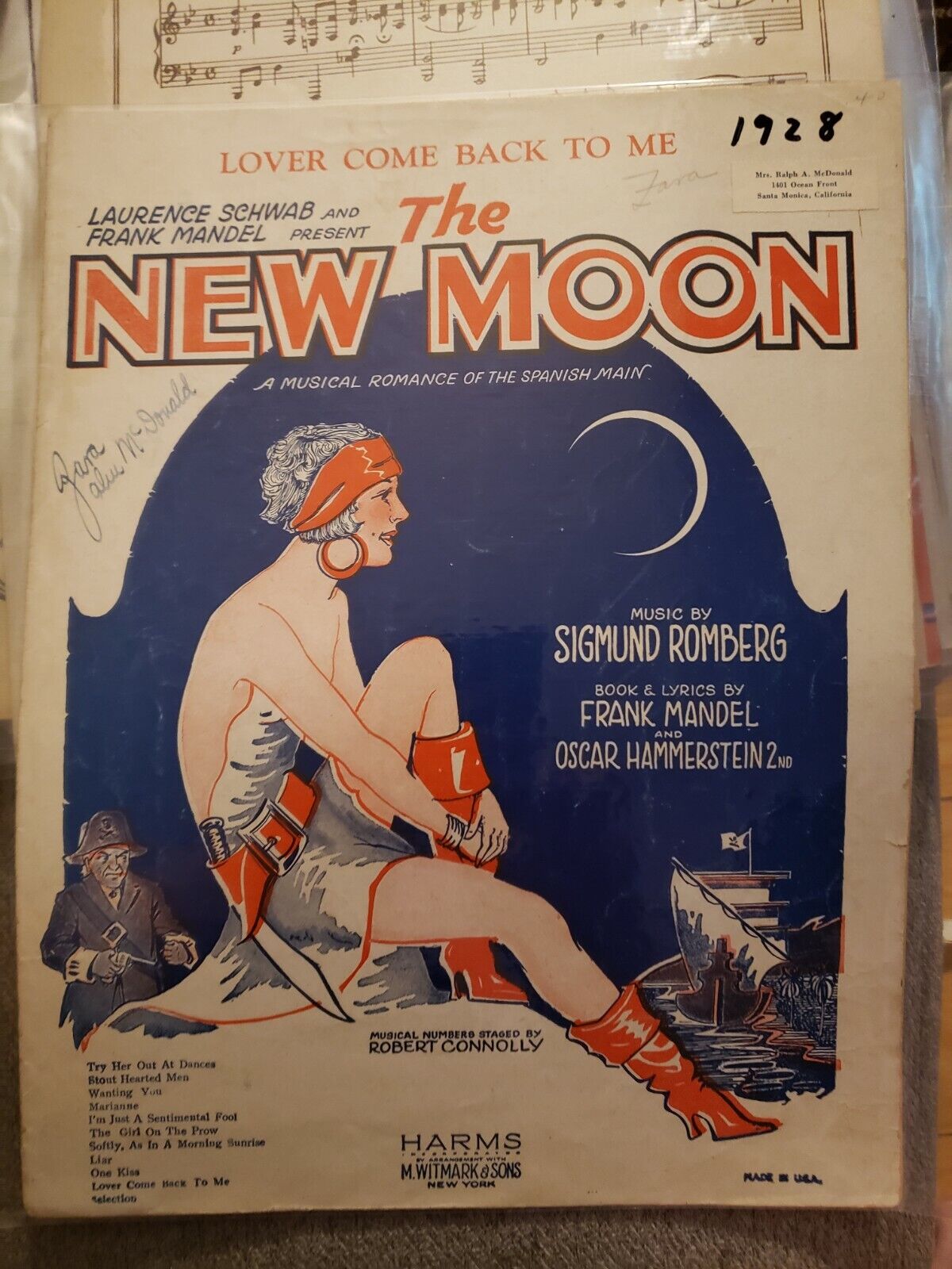 Vintage Sheet Music 1928 New Moon Oscar Hammerstein Frank Mandel Sigmund Romberg