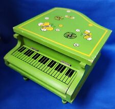 Vtg. Wooden Piano Music Jewelry Trinket Box Green W/Flowers & Butterflies Japan picture