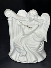 Vintage Angel w Harp Music Box Hark the Herald Enesco White Bisque Porcelain picture