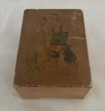 Vintage Music Box Wood Boy Walking with tulips Works picture