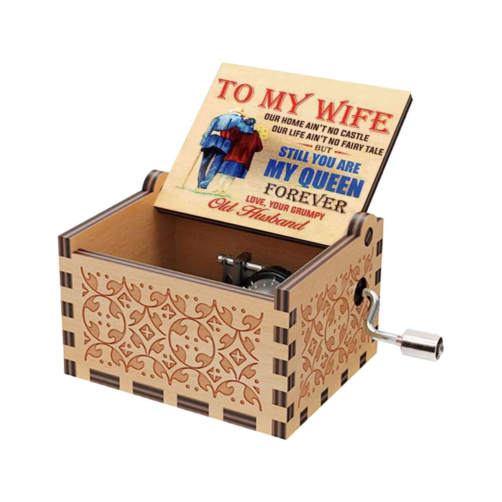 Wooden Music Box To My Wife Toy Hand Crank Wood Music Box Engraved Vintage Boxes