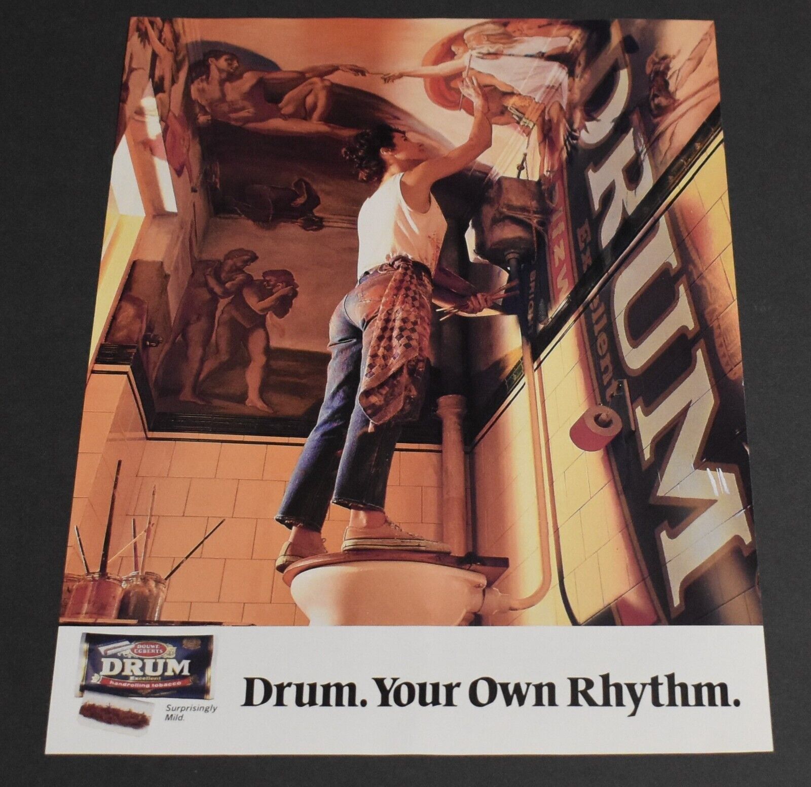 1993 Print Ad Sexy Drum Tobacco Bathroom Art Brunette Lady Painting Ceiling Hair