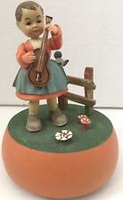 VINTAGE REUGE WOODEN SWISS MUSIC BOX ANRI GIRL Playing Violin Spinning Wheel picture