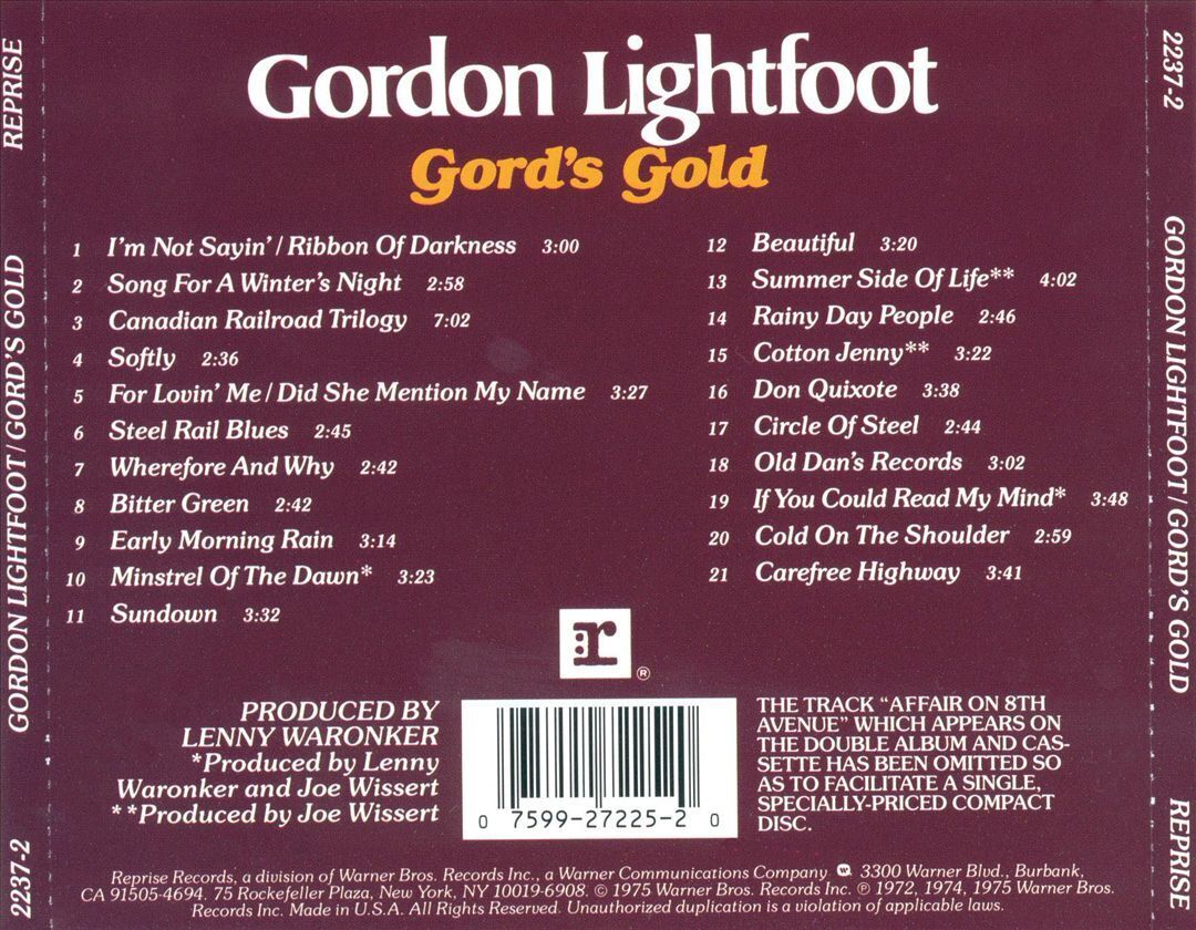 GORDON LIGHTFOOT - GORD'S GOLD NEW CD