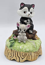 Mouse and Skunk Music Box Ceramic Made In Taiwan Works 