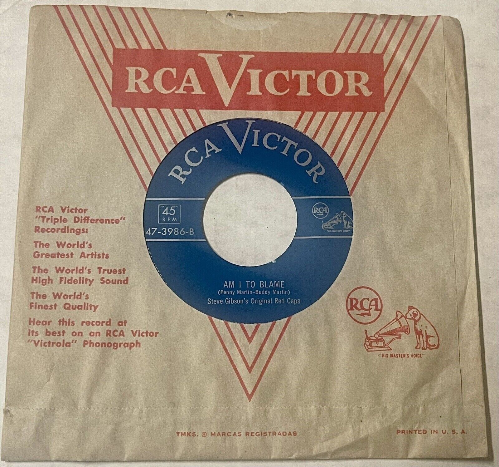 Steve Gibson's Red Caps 1950 DOO WOP 45 Am I To Blame / The Thing RCA M- HEAR