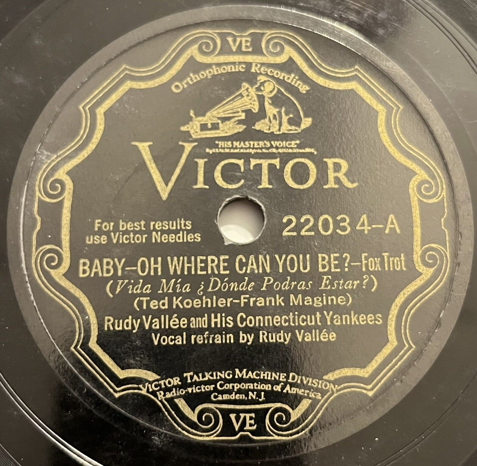 Rudy Vallee & Connecticut Yankees - VICTOR 22034 Baby Oh Where Can You Be V+ 78