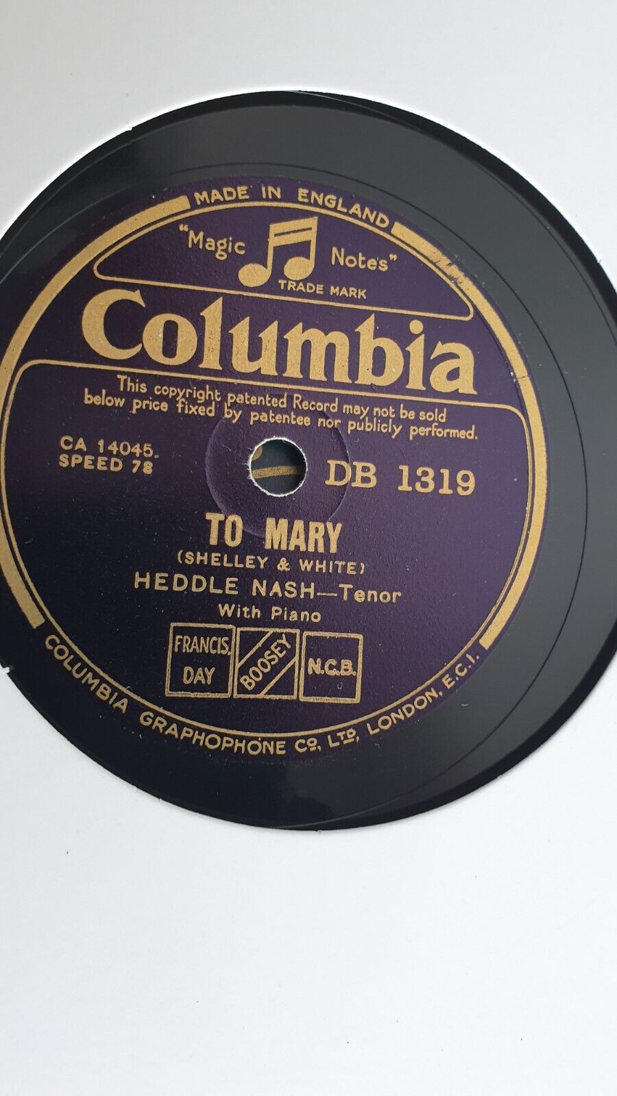 2 x Vintage 78rpm Vinyl Records. Tar's Farewell, Powder Monkey, Mary & To Mary