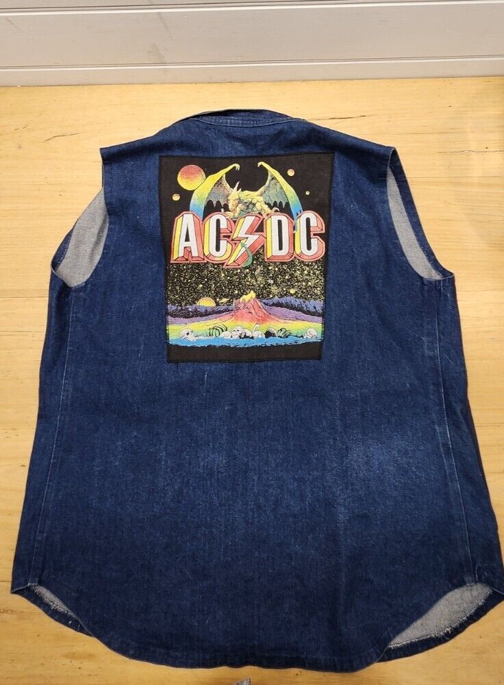 Vintage ACDC AND IRON MAIDEN Denim Jacket Vest Large