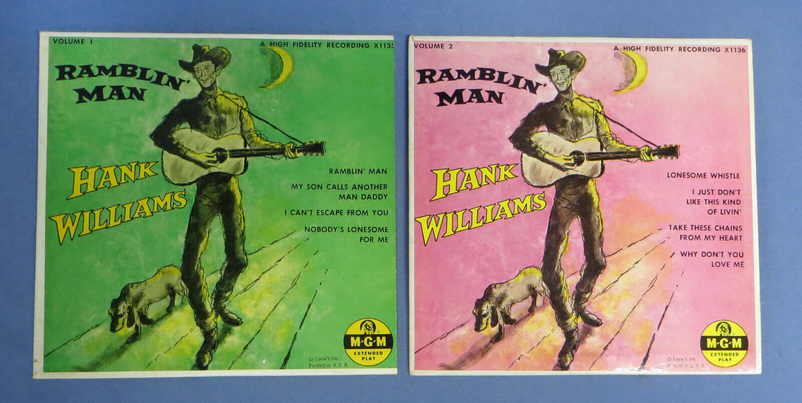 Rare Vintage Hank Williams Ramblin\' Man - Vol 1 & Vol 2 MGM X1135 X1136 EXC