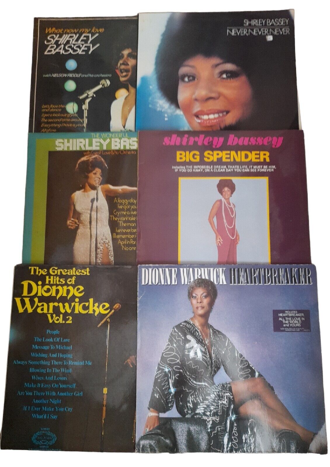 6 x Vinyl Record LP Shirley Bassey & Dionne Warwick Records