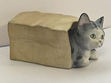 Vintage 1982 Mann Porcelain Cat Kitten in Bag Music Box 5 1/2