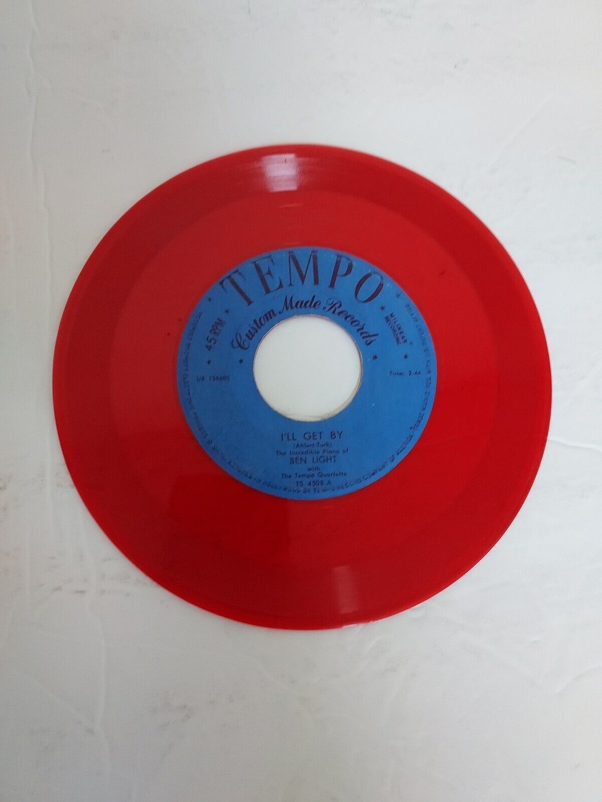 45 RPM Vinyl Record Ben Light I'll Get By Red Vinyl VG