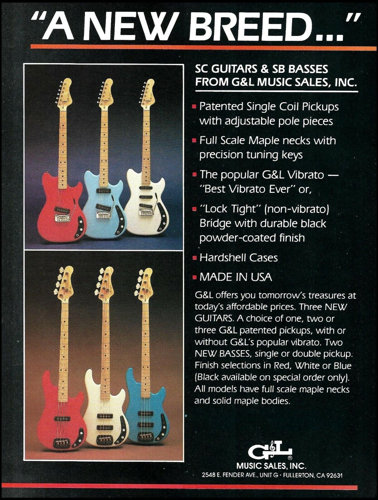 1983 G&L SC Guitar & SB Bass Series advertisement 8 x 11 ad print