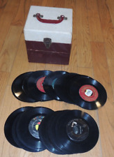 VTG 1950 DISC MATE 45 RPM WOOD RECORD BOX WITH 29 45s FROM RCA COLUMBIA RECORDS picture