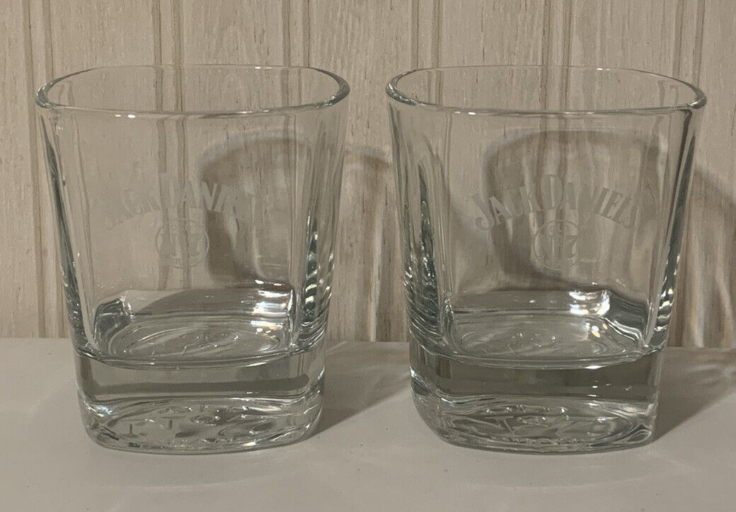 Pair of Jack Daniel’s Old No. 7 Brand Etched Square Rocks Glasses
