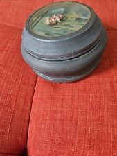 Vintage Vanity Musical Powder Puff Music Box Works Top Dried Flowers picture