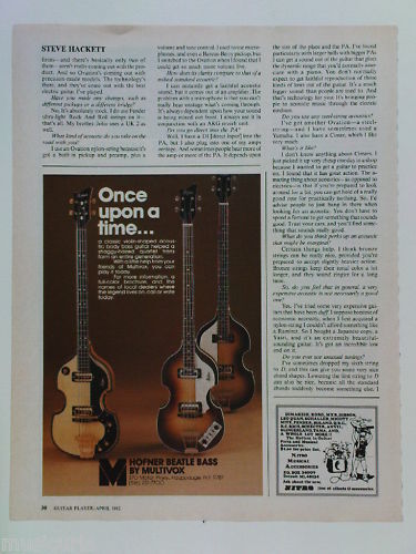 retro magazine advert 1982 HOFNER beatles bass / MULTIV