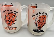 2 Vintage Mid Cent Frosted Mugs Song Lyrics Auld Lang Syne/Bicycle Built for 2 picture