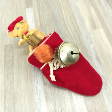 Vintage Wind Up Mouse in Stocking Plays Jingle Bells Musical Christmas Decor picture