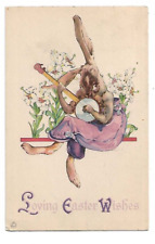 Fantasy Easter; Hip Rabbit Playing the Banjo.  Stecher 787f.  Vintage Greeting  picture