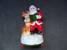 Berman & Anderson 1979 Vintage Christmas Santa / Reindeer Ceramic Music Box picture