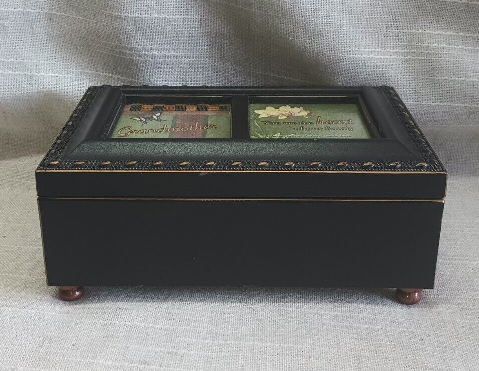 Vintage Sankyo Grandmother Musical Jewelry Box w/ Picture Frame Lid Great Cond
