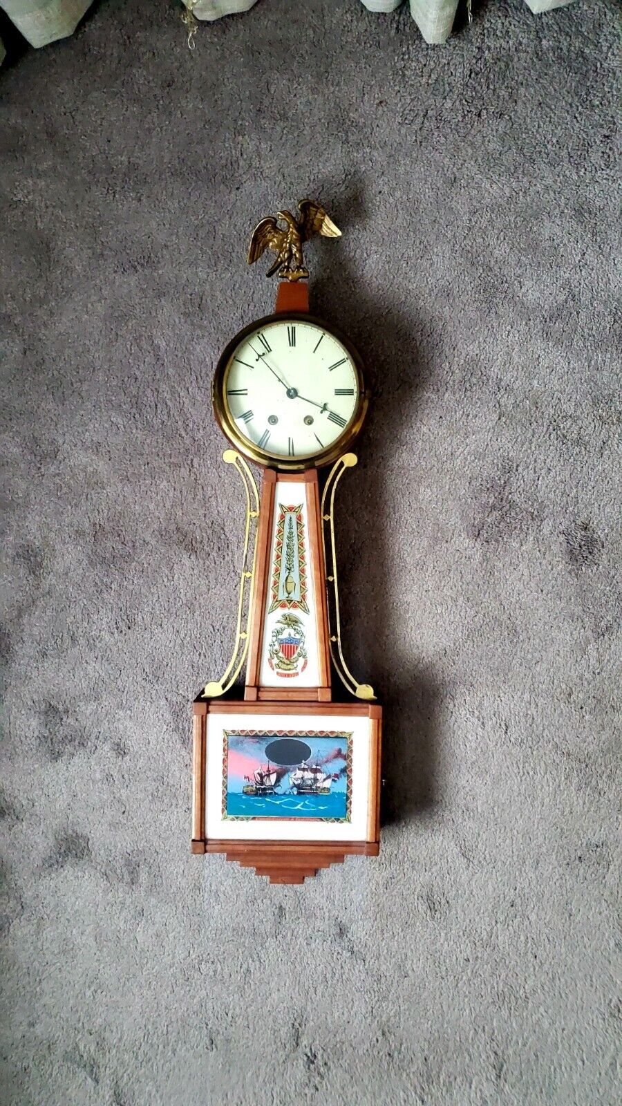 Vintage Willard Banjo Clock Reverse Painted USS Constitution & Guerriere