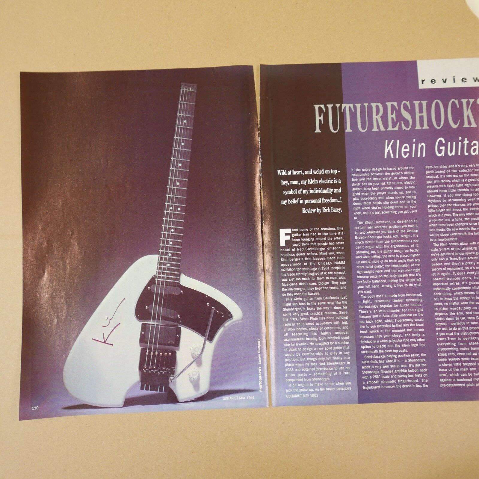 vintage 8x11 magazine cutting KLEIN GUITAR , 1991 , 3sides