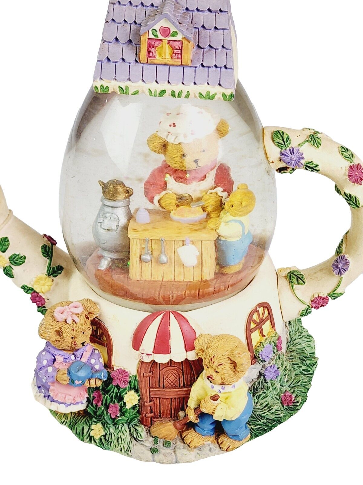 Vintage Musical 6.5” Snow Globe w/ Resin Base Teddy Bears Cooking Tested Works