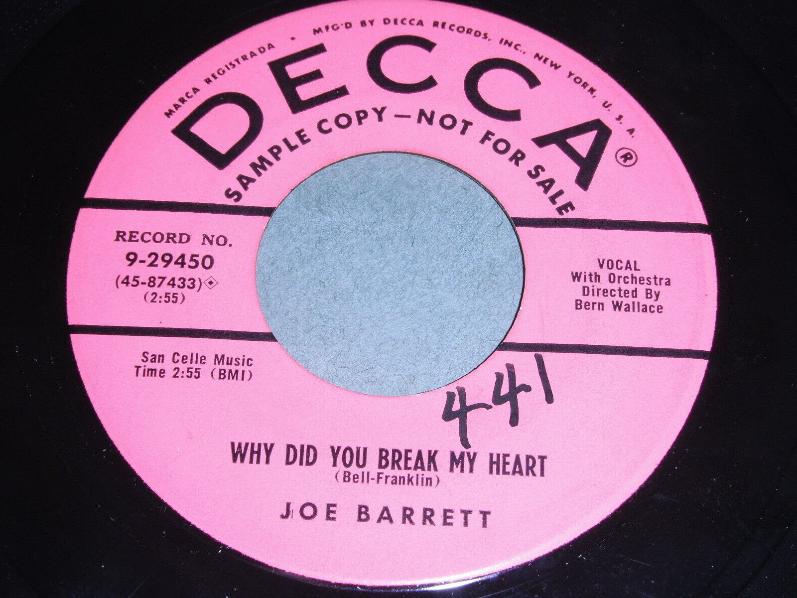 Joe Barrett - Why Did You Break My Heart / I\'m Sincere 45