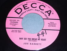 Joe Barrett - Why Did You Break My Heart / I'm Sincere 45 picture