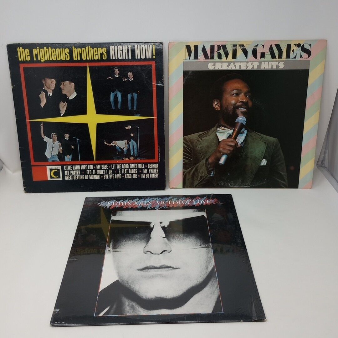 Lot Of 3 Vintage Vinyl Albums (Elton John, Marvin Gaye, The Righteous Brothers)