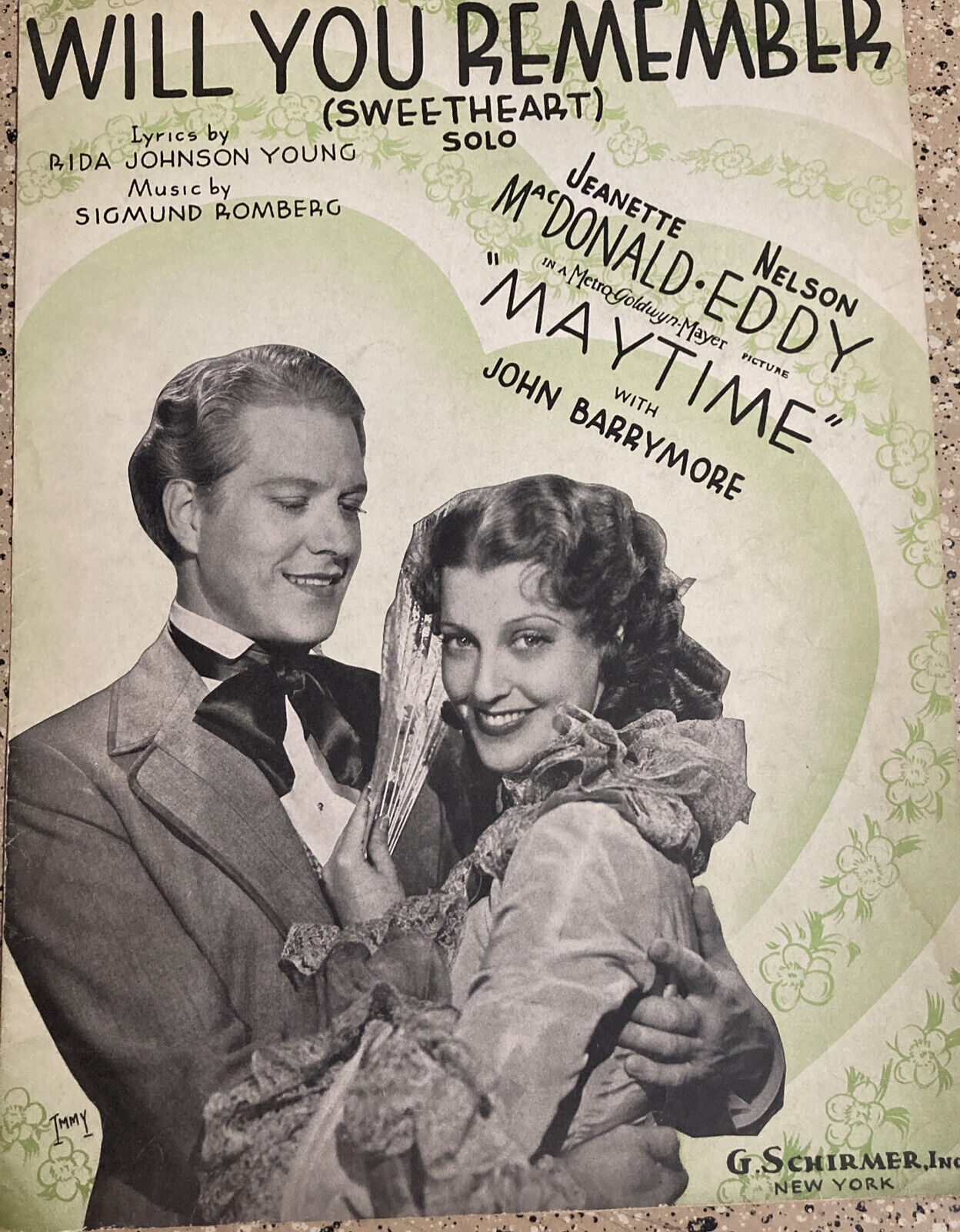 VINTAGE SHEET MUSIC WILL YOU REMEMBER SWEETHEART SOLO JEANETTE MACDONALD 1937