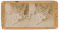 c1900's Rare Real Photo Stereoview of Actors Woman in Swing Man Playing Banjo picture
