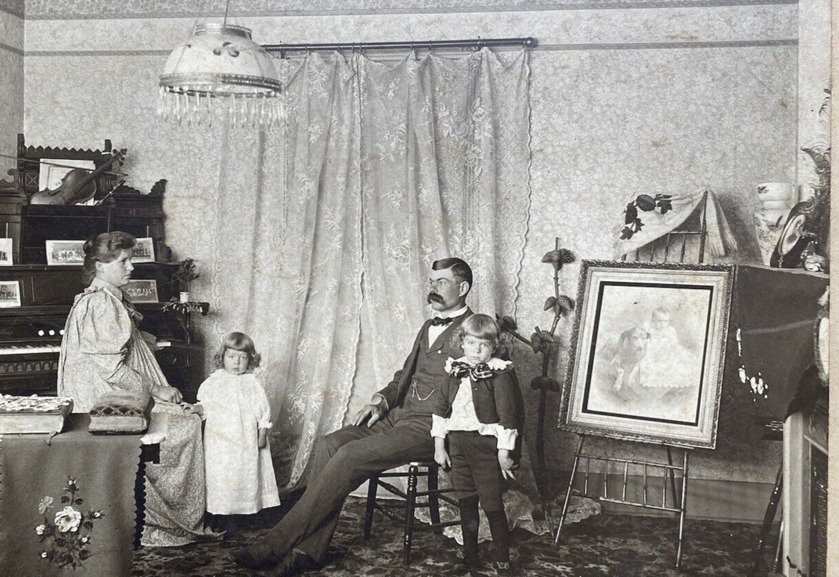 Early 1900\'s Sitting Room & Family Nice Details Music Instruments Vintage Photo