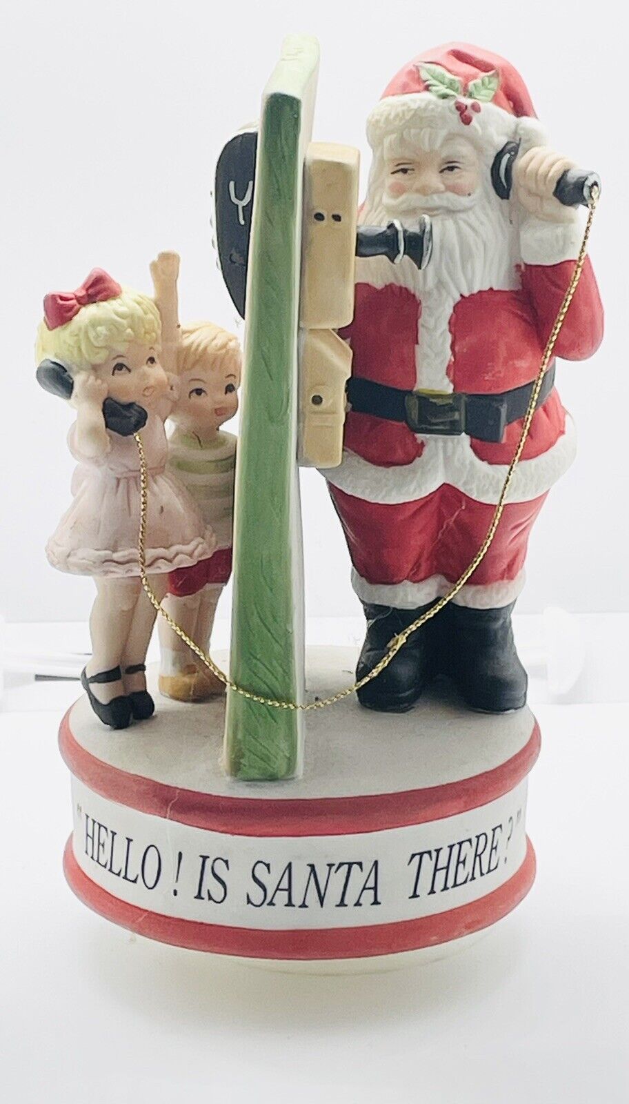 Vintage Ceramic Christmas Music Box Santa Clause “Hello Is Santa There?”