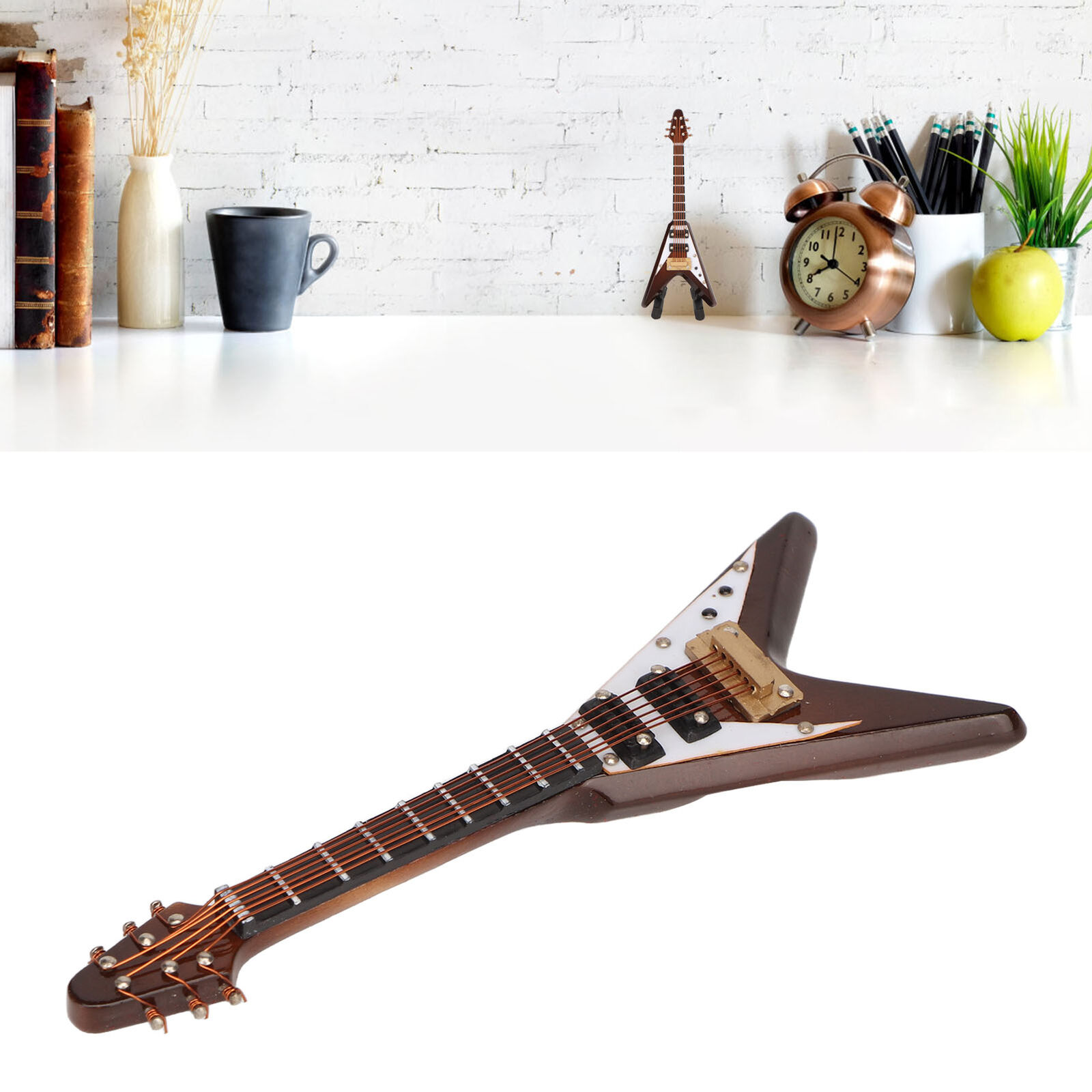 Miniature Electric Guitar Model Stand And Case Coffee Instrument Model 10cm HR6