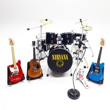 Miniature Drum Set + 3 Guitar and Mic Band Rock Music Replica Black Scale 1:12 picture