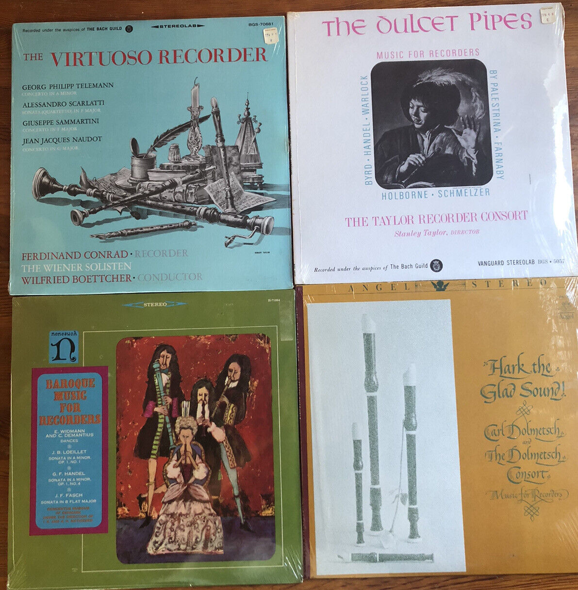 Vintage Lot Of 4 Recorder Dolmetsch Handel Telemann Dulcet Pipes SEALED