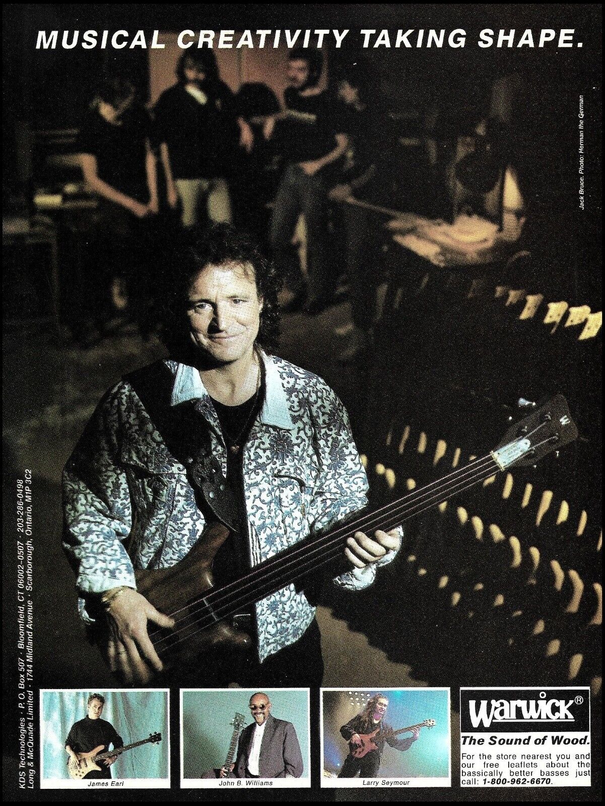 Cream Jack Bruce 1991 Warwick Bass Guitar ad print James Earl John B. Williams