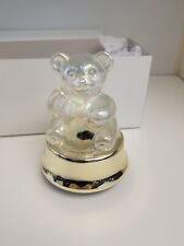 Vintage Christmas Lighted Musical Teddy Bear Opalescent Glass W/GOLD BASE WORKS picture