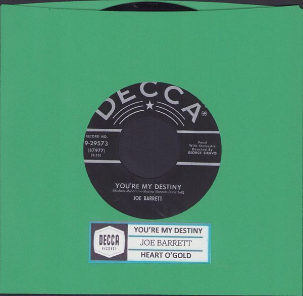 Barrett, Joe - You\'re My Destiny Decca 29573 Vinyl 45 rpm Record